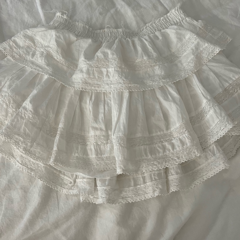LoveShackFancy White Ruffled Mini Skirt
